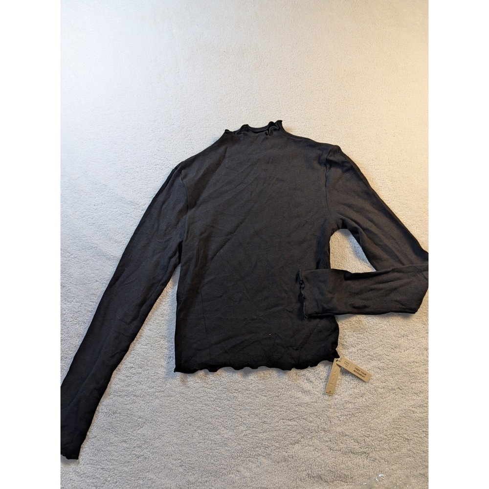 OGL Black Mock Neck Long Sleeve Lettuce Edge Top Size L New With Tags